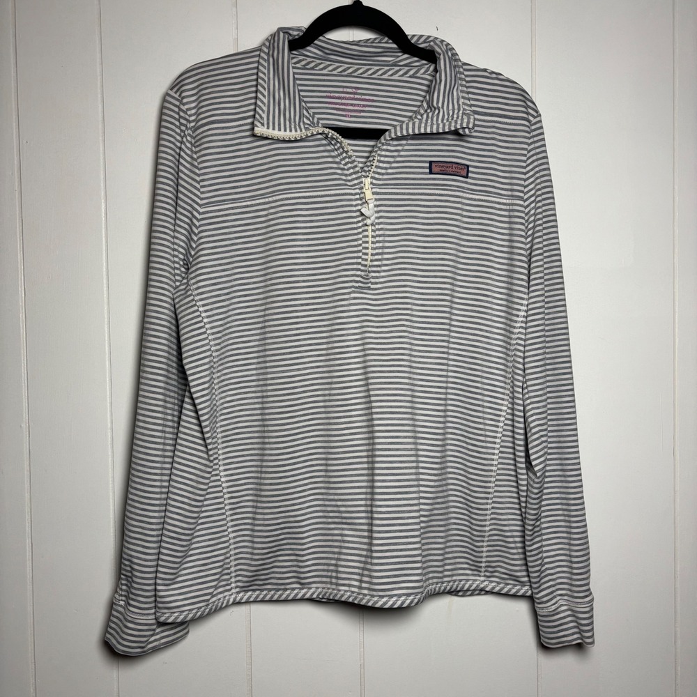 Vineyard Vines XL Grey Striped Shep Shirt Quarter Zip Pullover Preppy  Nautical